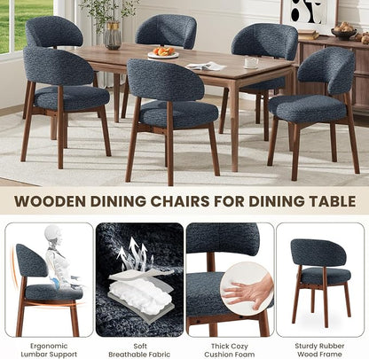 MALOL Wooden Dining Chairs Set of 2, Modern Upholstered Dining Room Chair, Fabric Kitchen Side Chairs with Curved Open Back for Living Room/Restaurant/Cafe, Dark Blue