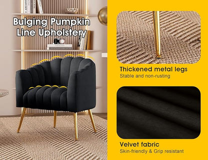 Dewhut Oversized Pumpkin Couch Accent Chair, Modern Comfy Velvet Upholstered Barrel Chairs, Luxury Single Sofa Armchair for Living Room, Waiting Room, Office and Vanity, (Black)