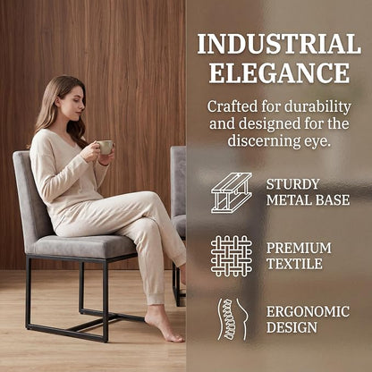 HNY Modern Dining Chairs Set of 4, Upholstered Leather Dining Room Chairs with Ergonomic Back & Metal Frame for Home, Kitchen, Apartment, Grey