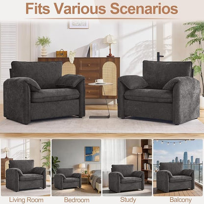 Oversized Accent Chair for Living Room, 41.73" Large Modern Armchair with Deep Seat, Mid-Century Comfy Reading Chair with Padded Arms, Chenille Single Sofa Chairs for Bedroom, Dark Grey