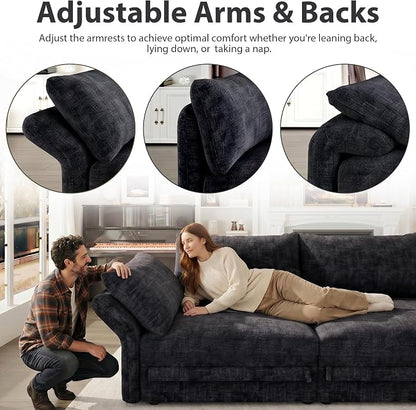 DreamDashio 126" U Shaped Sectional Sofa with Storage Seat, Adjustable Arms & High Back, Oversized Modular Sectional Cloud Couches for Living Room, 5 Seater, Dark Grey Chenille