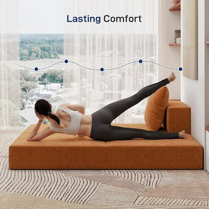 Living&Giving Cloud Sectional Couch for Living Room, Modular Boneless Couch with 1 Ottoman, Middle-seat Can Be Combined with Modular Sofa, Customizable Layout for Any Space, Orange