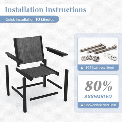Amopatio Outdoor HDPE Dining Chairs Set of 6 All-Weather Patio Chairs with Textilene Backrest Heavy Duty for Porch Backyard Deck Lawn Garden, Black