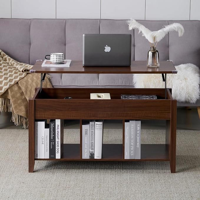 VINGLI Farmhouse Lift Top Coffee Table,38" Living Room Table,Rustic Brown