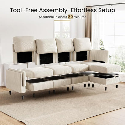 KKL Modular Sectional Sofa Bed with Storage Ottoman, Convertible L/U-Shaped Sleeper Couch for Living Room, Modern Reversible Design(Beige,5 Seater L Shape)