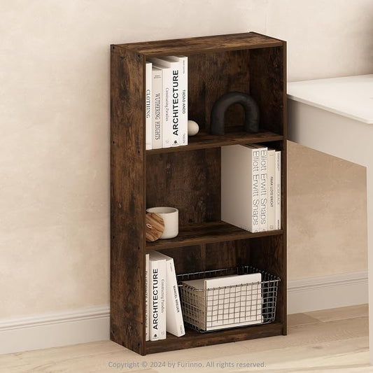 Furinno Basic Book Shelf, 3-Tier Modern Bookshelf, Bookcase with Open Shelves, 9.3 x 21.8 x 39.5, for Living Room, Bedroom, Home Office, Amber Pine