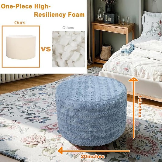 Asuprui Round Footstool Ottoman, 20x14 Inches Multi-Functional Modern Foot Stool,Floor Poufs, Sofa Footrest Extra Seating for Living Room, Entryway, Hallways and Bedrooms (Blue)