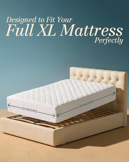 Quilted Fitted Mattress Pad, Full XL Mattress Protector Topper with Deep Pocket Stretches up to 16 Inches, Machine Washable Mattress Cover by Utopia Bedding (White)