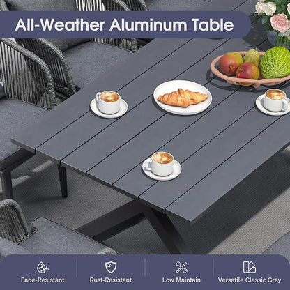 PURPLE LEAF 5 Pieces Patio Dining Set Wicker Outdoor Furniture Rectangular Table and Chairs Set for Garden Deck Aluminum Frame Backyard Kitchen Set, Cushions and Pillows Included Grey