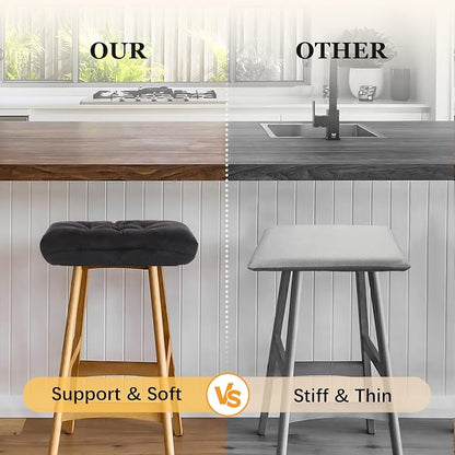Rectangular Stool Cushion Set of 2, Soft Saddle Stool Cushions with Ties, Nonslip and Washable, Black, 18 x 10.5 x 4 Inch