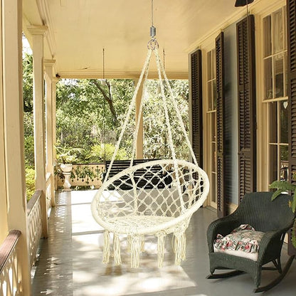 Hammock Swing Chair for 2-5 Years Old Kids,Handmade Knitted Macrame Hanging Swing Chair for Indoor,Bedroom,Yard,Garden- 230 Pound Capacity Off-White- with Suspension Kit