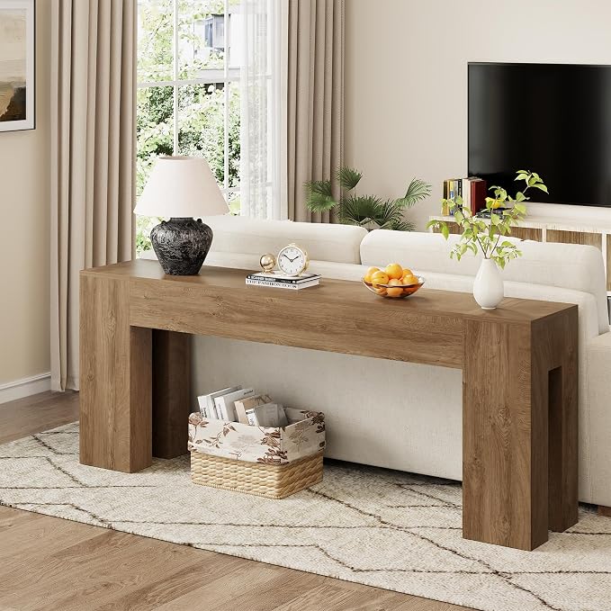 Epecoya Extra Long Sofa Console Table for Entryway Living Room, 79-Inch Farmhouse Wood Behind Couch Table, Rectangular Accent Console with Wooden Double Base for Hallway Foyer Entrance, Natural Oak