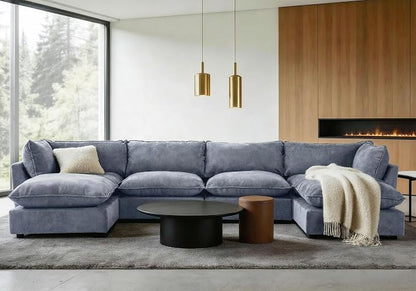 Iroomy Modular Sectional Sofa, U Shaped Chenille Cloud Couch Deep Comfy Seat, 6-Seater Sofas Couches for Living Room, Dusty Blue