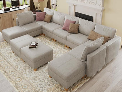 EASE MOOSE Faux Leather Sectional Modular Sofa with Storage,Faux Leather Modular Couch Convertible Sectional Couch,WHITESAND