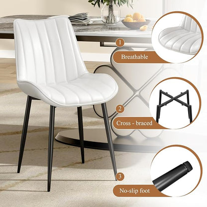 VECELO Dining Chairs Set of 6, Vegan Leather Fabric & Metal Frame, Mordern Style for Kitchen, Living Room,Offcie，White