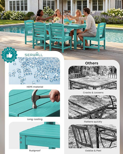 SERWALL Outdoor Dining Sets for 6, HDPE Dining Set with 6 Armless Chairs, Aruba