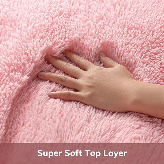 Ophanie Pink Round Rug for Bedroom Girls, Kids Fluffy Kawaii Fuzzy Shag Circle Circular Area Rugs, Cute Plush Christmas Small Carpet 4Ft 4 Foot, for Teen Baby Nursery Home Living Room Decor Aesthetic