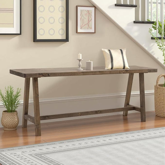 Warmiehomy Solid Wood Bench, 47.2” Rustic Farmhouse Entryway Bench for Living Room Dining Room Hallway Closet Room, Indoors & Outdoors Bench