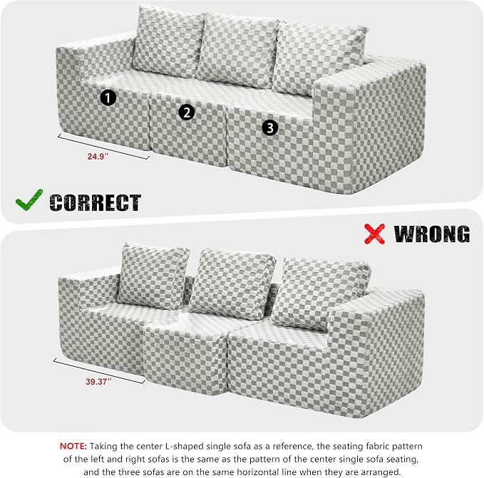 Modular Sectional Sofa 3-Seater Modular Couch with Deep Seat Memory Foam Cloud Chair with Pillows Oversized Sectional Sofa for Living Room Bedroom (Plush GREYOLIVE, 3-Seater)