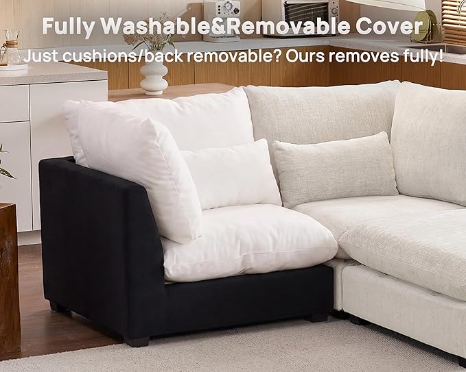 77" Oversized Chenille Couch Modular Sectional Sofa, Washable Cloud Couch Sectional with 2 Ottoman, 4 Seater Sectional Couches for Living Room, Fully Cover Removable, Chaise Lounge, Chenille, White