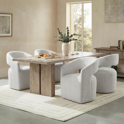 KISLOT Upholstered Dining Chairs with Casters, No Assembly Modern Barrel Armchair with Rollers for Dining Room, Bedroom, Living Room, Reading Room, Home Office, Set of 1, Light Grey