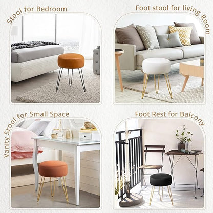 LUE BONA Vanity Stool, White Vanity Stools for Makeup Room, Round Ottoman Foot Stool, Velvet Footrest Vanity Chair for Bathroom Vanity, Bedroom, Living Room, Entryway, Offices