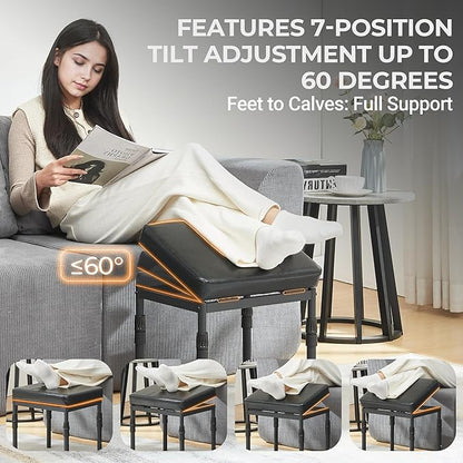 TIOPGHAD Adjustable Ottoman Pouf, 60 Degree Tilt, Brown Synthetic Leather | 4-Height Footrest, 28 Positions, Iron frame, Foam Cushion, 15.74 x 11.81 x 13.34 in, Under Desk, Living room, Home Office