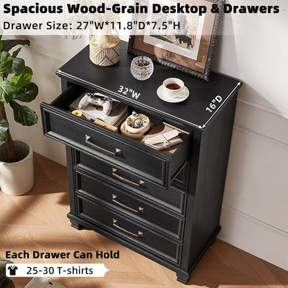 SAVOR LIFE Farmhouse Bedroom Dresser and Nightstand Set 4, 5/7 Drawer Dresser & 2 Drawer Nightstand Set, Rustic Wood Bedroom Furniture Set for Home, Hallway, Black
