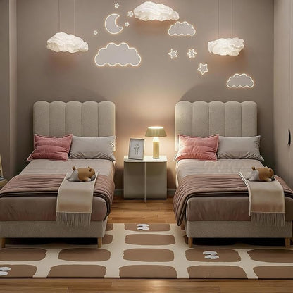 GarveeHome Twin Bed Frame, Upholstered Platform Bed with Wave Headboard for Girls/Kids, Easy Assembly, Wooden Slats Support, No Box Spring Needed, Boucle Beige