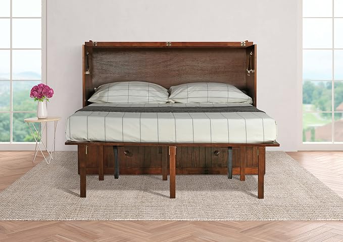 Mega Solutions Murphybedz Tuscany Murphy Cabinet Chest Bed with Charging Station 6 Inch (Tobacco, Queen)