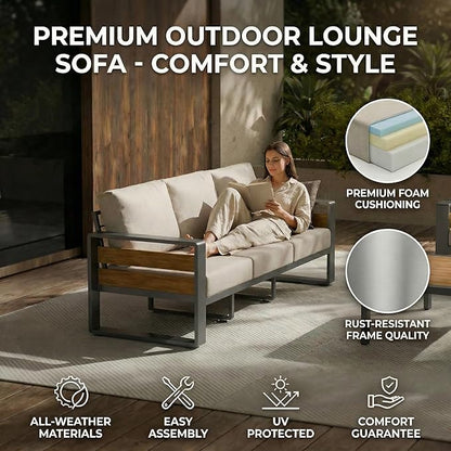 ZANDOR Aluminum Outdoor Patio Furniture Set with Table,5 Seat, Grey | Rustproof,High weight capacity,Water-repellent,Washable Cover,All-Weather Resistant,Easy clean,for Poolside Backyard Deck