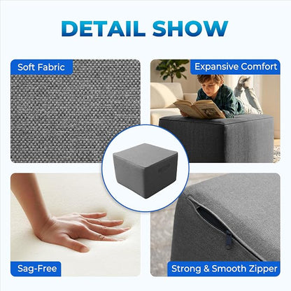 Living&Giving Square Outdoor Ottoman Pouf, 24 Inch Waterproof Patio Ottoman Foot Rest with Solid High-Density Foam, Comfy Boneless Footstool for Outside Couch & Seating, Dark Gray