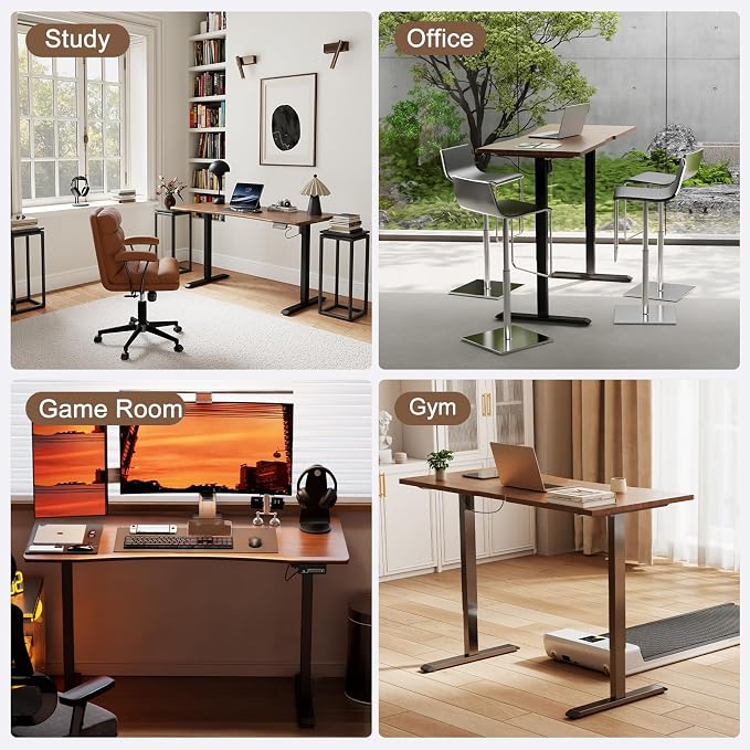 Solid Wood Electric Standing Desk 55"x23.6"Home Office Desk,Adjustable Workbench with 3 Stages Single Motor, Computer Workstation with T-Shaped Metal Bracket,Walnut Standing Desk for Gaming(1 Box)