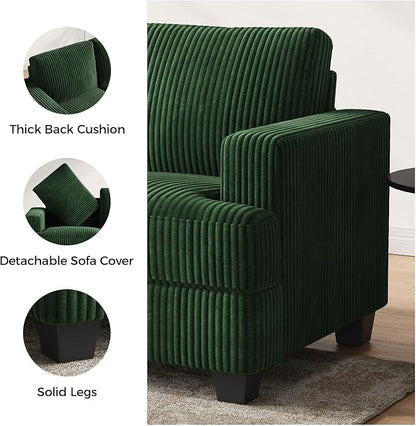 COPIAE 89 Inch Sofa with Extra Deep Seats Oversize, 3 Seater Sofa for Living Room, Modern Couch and Sofa, Comfy Armrests and Seats and Backrests, Easy Installation,Wide Corduroy Fabric Dark Green