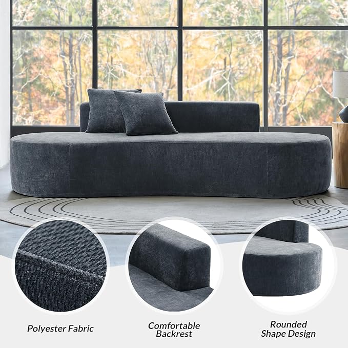 94.5" Boneless Sofa with 2 Pillows, 3 Seater Compressed Foam Sofa with Half Moon Design & Deep Seat, No Assembly Required, Modern Cloud Couch for Living Room, Blue