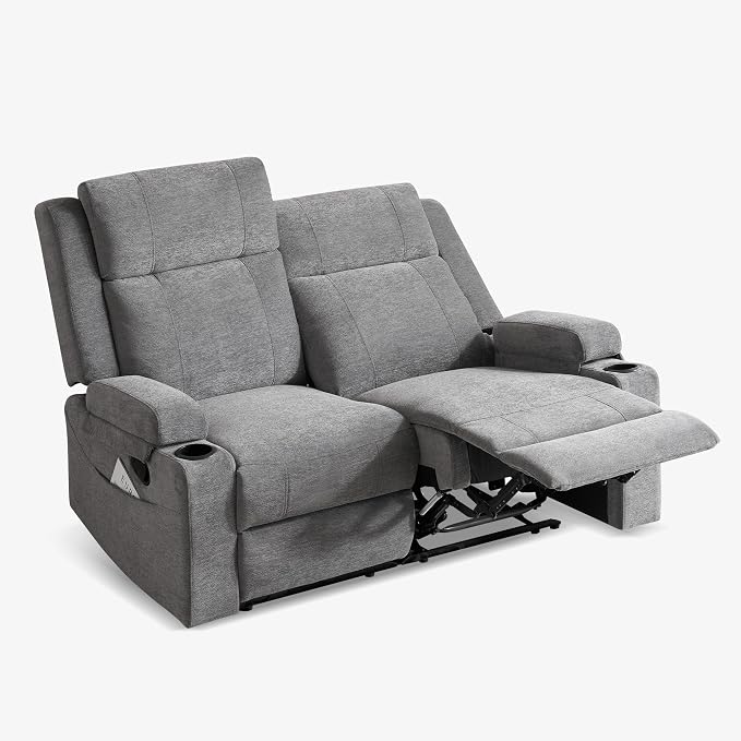GUEAPY 55" Loveseat Reclining Sofa with Cup Holders – Manual Double Reclining Sofa for Aprtment & Small Spaces, Chenille Fabric Reclinig Couch with Wide Armrests & Side Storage for Livingroom