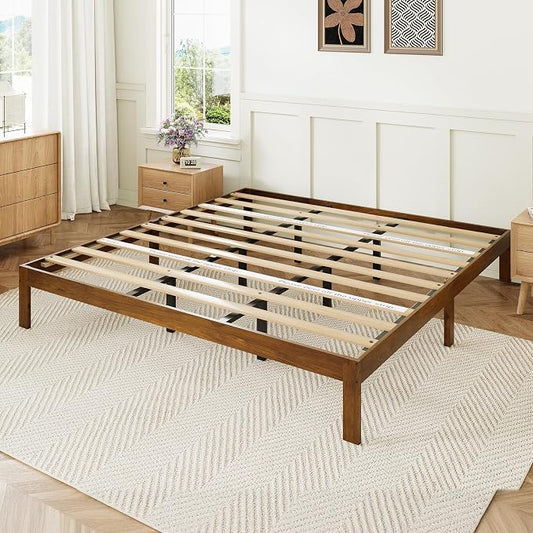 Novilla 12 Inch King Bed Frame, Classic Solid Wooden King Size Platform Bed Frame, Sturdy Wood Slat Support, No Box Spring Needed, Easy Assembly, Walnut
