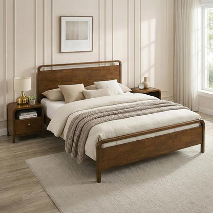 Roundhill Furniture Eldren Wood Bedroom Set, King Platform Bed with Two Nightstands in Walnut Finish