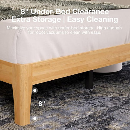 Novilla Queen Bed Frame with 3-Level Adjustable Storage Headboard, Solid Wood Platform Bed Frame with Slats, No Box Spring Needed, Noise Free, Natural Finish for Master Bedroom and Guest Room