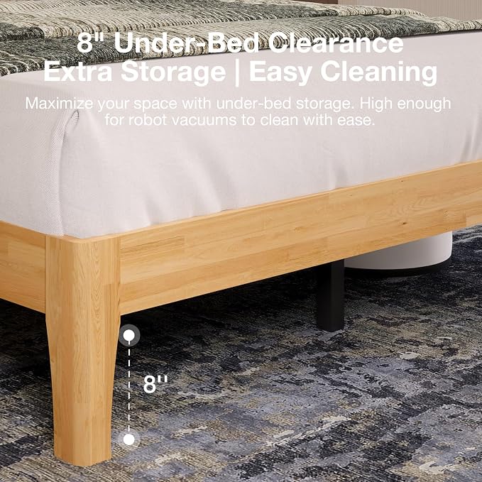 Novilla Full Size Bed Frame with 3-Level Adjustable Storage Headboard, Solid Wood Platform Bed Frame with Slats, No Box Spring Needed, Noise Free, Natural Finish for Master Bedroom and Guest Room