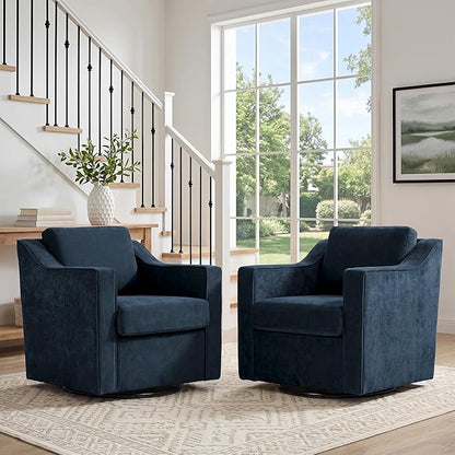 Swivel Accent Chair Set of 2, Modern Round Barrel Arm Chair for Living Room, Bedroom, Comfy Club Reading Chairs for Adults, Chenille Navy Blue