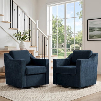 Swivel Accent Chair Set of 1, Modern Round Barrel Arm Chair for Living Room, Bedroom, Comfy Club Reading Chairs for Adults, Chenille Navy Blue
