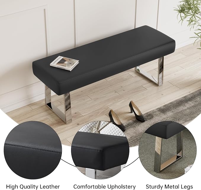 JIEXI Bedroom Bench Bed end upholstered Bench Indoor Corner Small Footstool with Metal Legs, for Kitchen entryway Dining Room and Living Room Window, Plant Bench