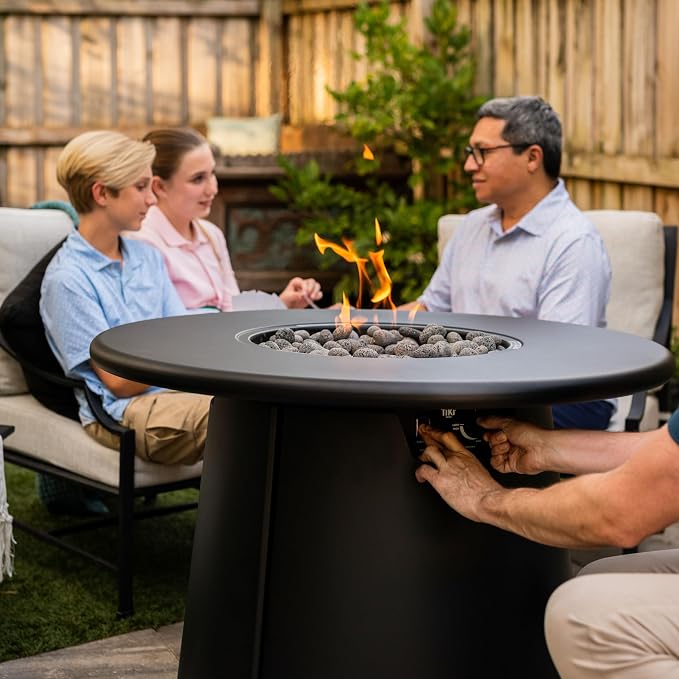 TIKI 38-Inch Customizable Propane Fire Pit Table Attachment – Modern Black Accessory for Outdoor Gas Fire Pit, Patio, and Backyard Spaces