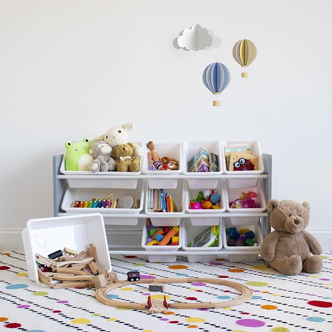 Humble Crew Made for Me Kids Toy Storage Organizer with 12 Storage Bins, Grey/White