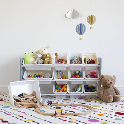 Humble Crew Made for Me Kids Toy Storage Organizer with 12 Storage Bins, Grey/White