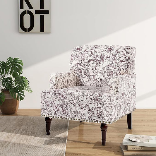 Accent Chair, Mid Century Modern Comfy Armchair for Living Room, Linen Fabric Single Sofa Lounge for Reading Bedroom Apartment Waiting Room with Wood Legs (Rococo Plum, Set of 1)