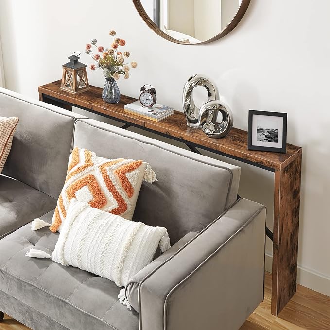 MAHANCRIS Console Table, 62.2" Long Sofa Table Behind Couch, Narrow Entryway Table, Farmhouse Dining Table with Angled Metal Frame, Industrial Console Table for Entryway, Rustic Brown CTHR15801Z