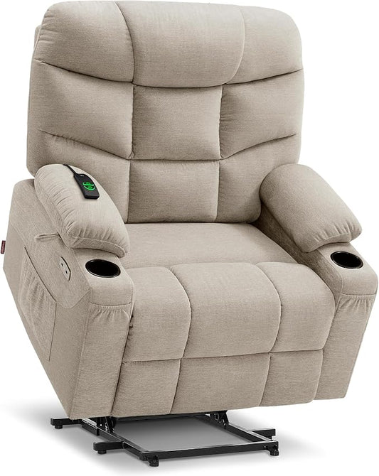 MCombo Oversized Power Lift Recliner Chair with Extended Footrest, Extra Wide for Big and Tall Elderly People, Fabric R7289 (Oatmeal, Medium-Wide)