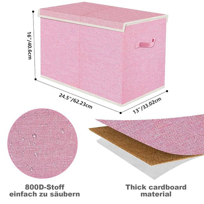 Large Collapsible Toy Storage Box with Lid & Handles - Kids Organizer Chest for Toys, Clothes, Blankets (Pink, Nursery, Playroom, Bedroom)-24.5''×13''×16''